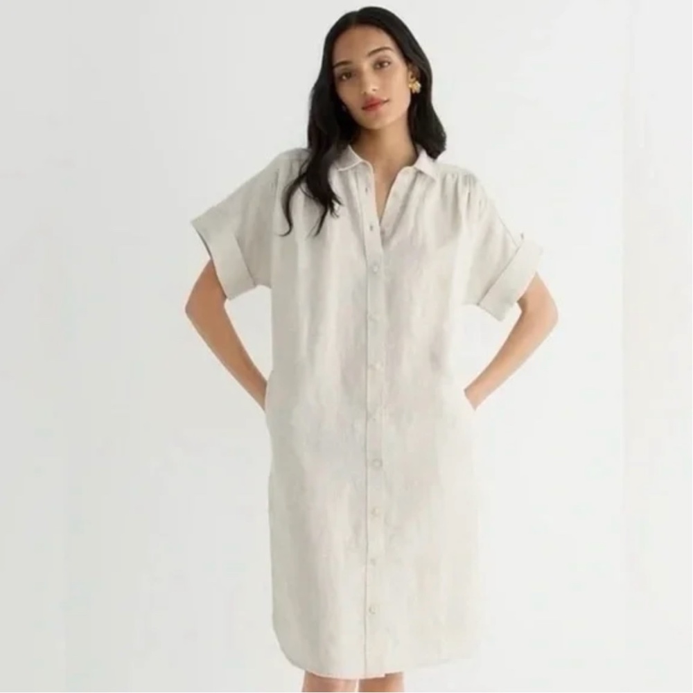 J. Crew Linen Relaxed-Fit Shirt Dress, XL